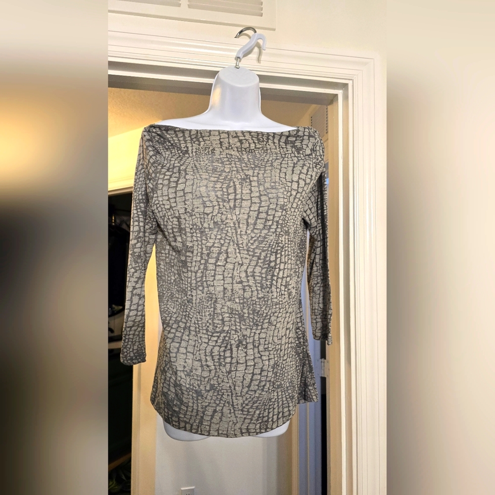 5 for $25 Calvin Klein Blouse Womens M Gray Snake Print Long Sleeve Scrunch Side